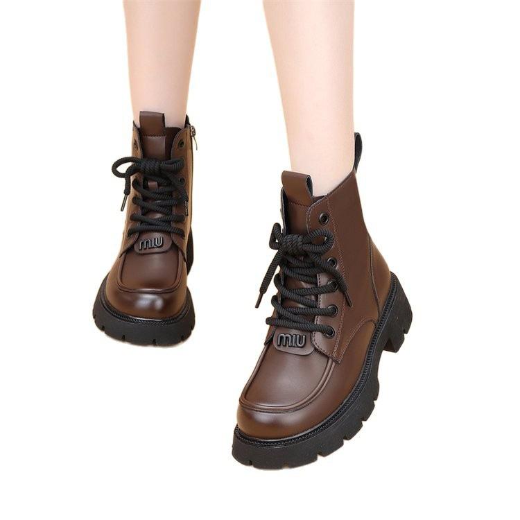 Fashion Thick-soled Velvet Cotton Boots Tide 2025 Autumn and Winter New British Short Boots Retro Velvet Martin Boots Women's Single Boots