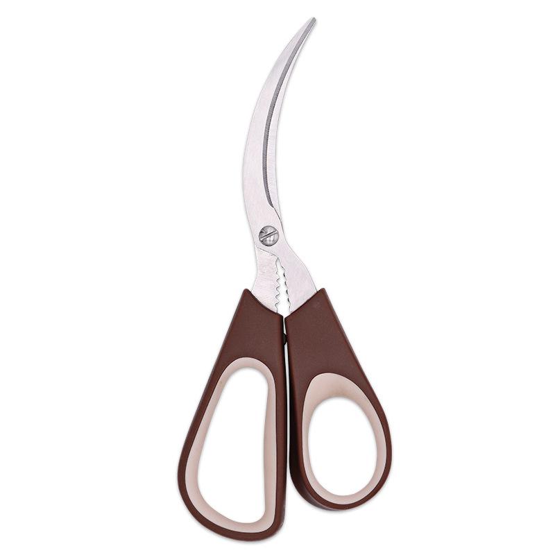 Household Stainless Steel Seafood Scissors V Arc Blade Two-color Handle Kitchen Scissors Peeling Crab Shrimp Fish Scissors