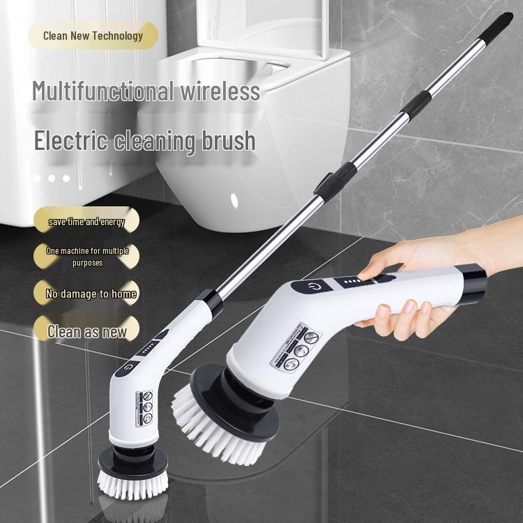 7-in-1 Cordless Electric Spin Scrubber with Retractable Long Handle.