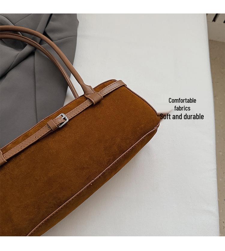 Yuezi Frosted Leather Baguette Bag: 2025 Autumn/Winter Boston Shoulder & Underarm Handbag