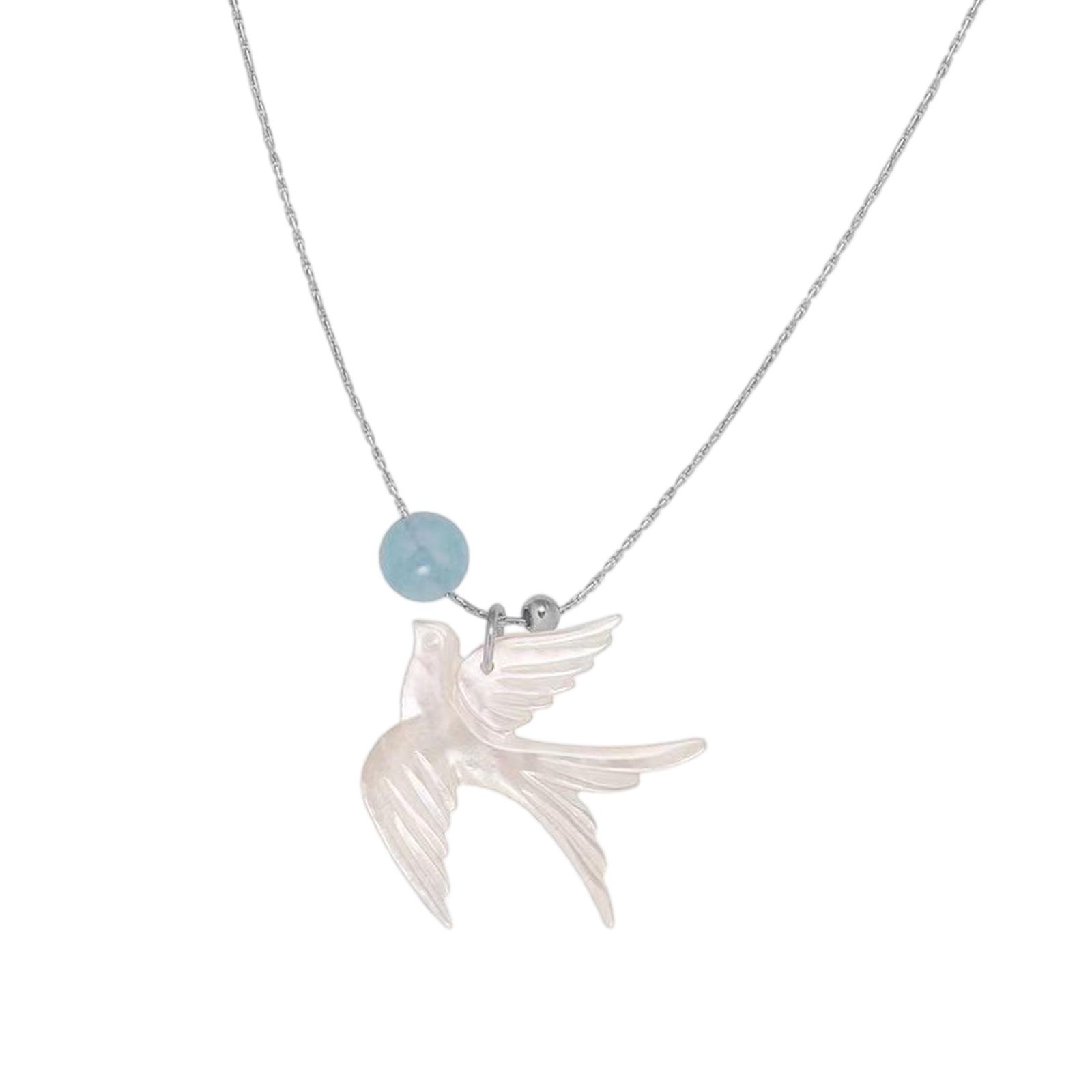 

Elegant Swallow Bead Necklace New Chinese Style Clavicle Chain User Friendly Alloy Resin Jewelry for Women Daily Wear синий