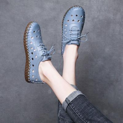 Designer Women 'S Summer Shoes  Casual Lace Up Cutout Hollow Flats Woman Oxford Sneakers Retro Sewing Leather Moccasins
