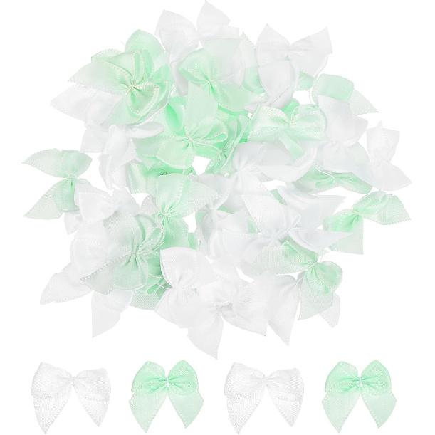 MECCANIXITY 100Pcs Mini Ribbon Bow 1" Mini Fabric Satin Ribbon Flower Bows for Craft DIY Sewing Wedding Birthday Party Pink & Blue