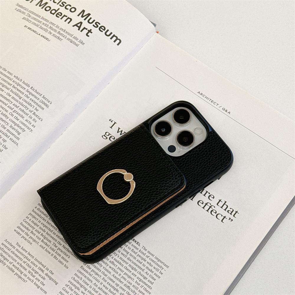 Ring Holder Flip Wallet Case For iPhone 11 12 13 14 15 Pro Max X Xs Max 13 Mini Litchi Leather Card Slot Soft Candy Color Cover