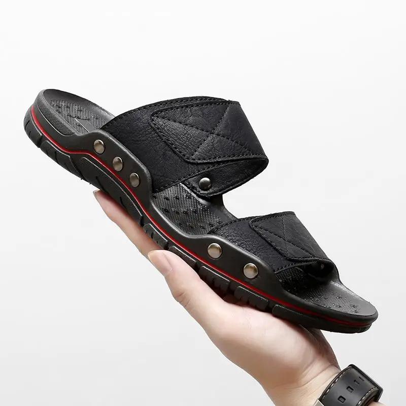 Flat Sandals Man Beach Leather Outdoor Shoes 2025 Style Elegant Designer Luxury Original Rubber Clappers Y2k Slippers for Men