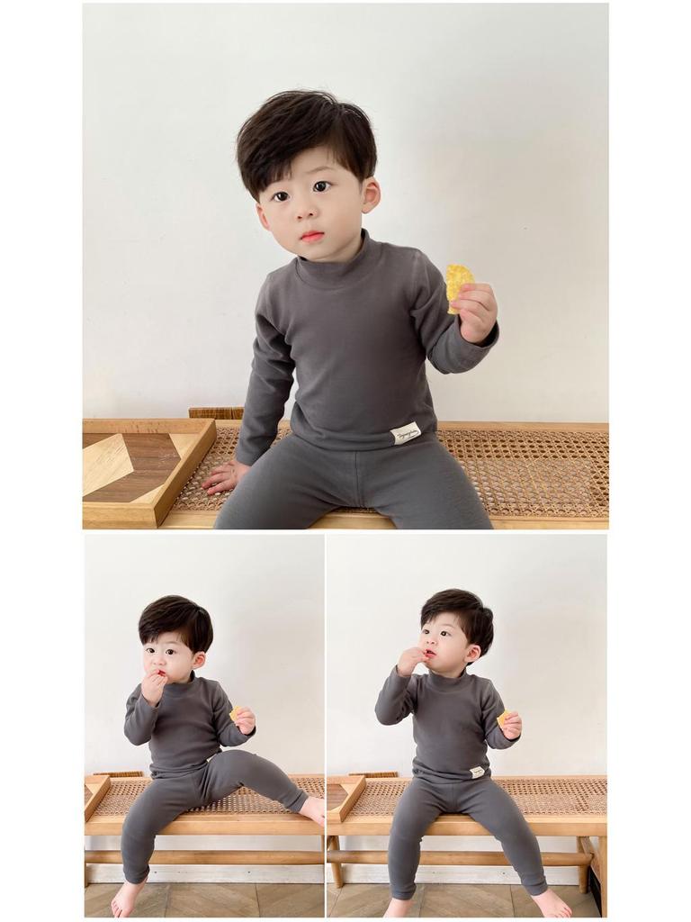 Kids' High-Neck Thermal Underwear Set - Combed Cotton, Thickened, for Boys & Girls