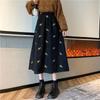 Women's High-Waist Corduroy A-line Skirt with Floral Embroidery for Autumn/Winter