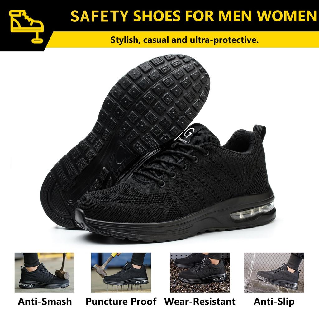 Safety Shoes Men Work Safety Boots Steel Toe Shoes Anti Smash Puncture Proof Air Cushion Work Shoes Light Comfortable Sneakers