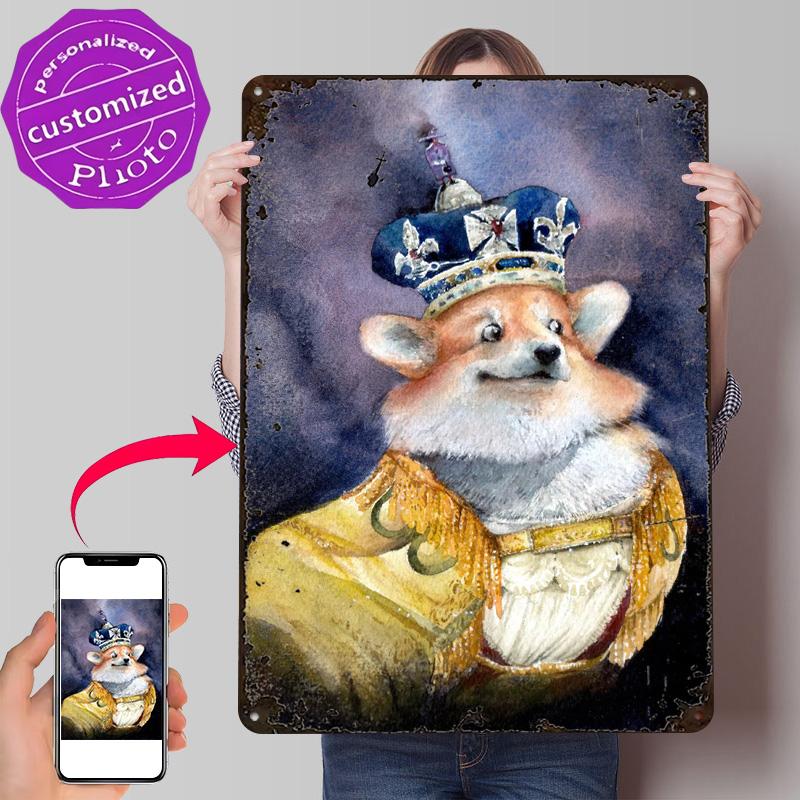 Katherine the Corgi D Texture Metal Poster Customized Wall Art Tin Sign Gift for Mancave Living Room Decoration Vintage Decor