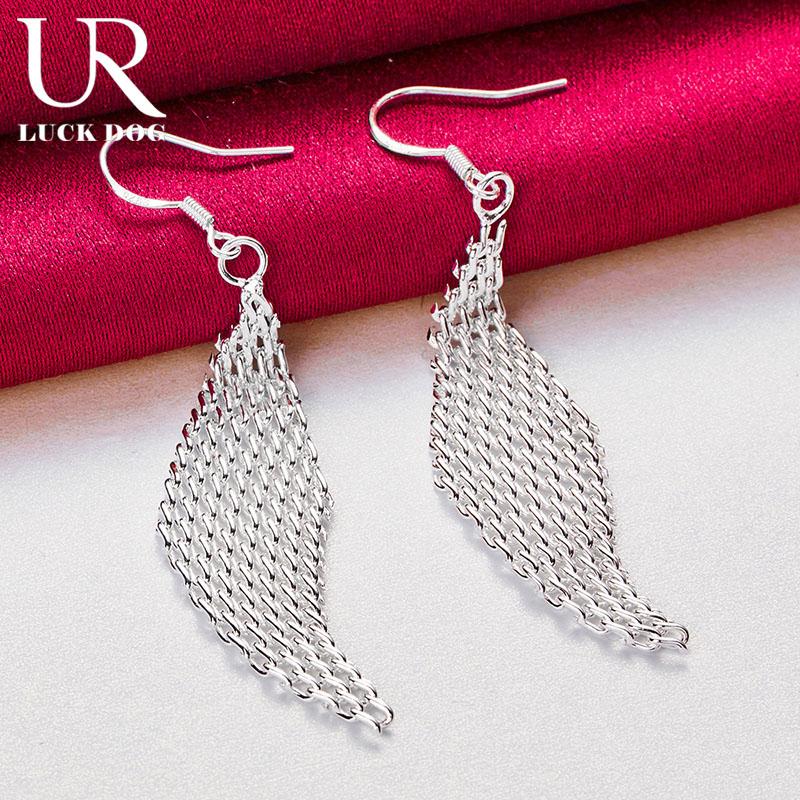 925 Sterling Silver Interwoven Mesh Hanging Piercing Earrings Fashionable Wedding Jewelry