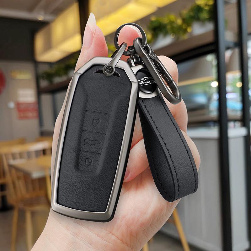 Styling Mouldings Leather Car Remote Key Case Fob Cover Holder Shell Bag For VW Volkswagen Touareg 2019 2020 2021 2022 Auto Keyc