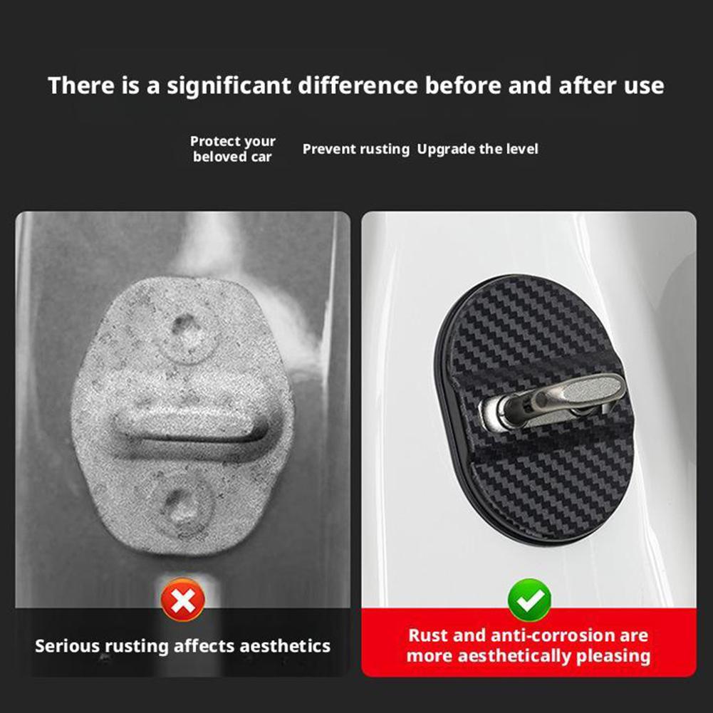 Universal Car Door Lock Protector 4 Pieces Self-Adhesive Auto Decorative Accessories Car Door Lock Rustproof Cover Interior Mirrors 6