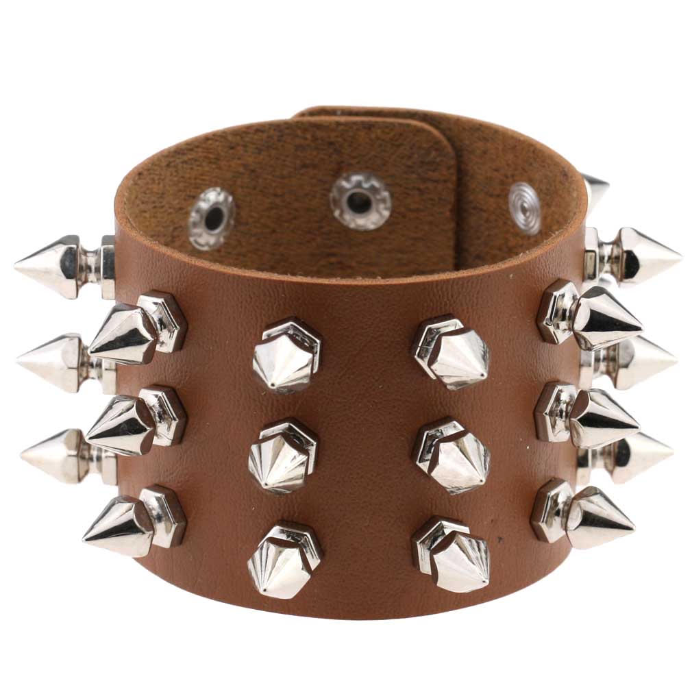 Punk Spike Studded PU Leather Bracelet for Men Women 3-Row Cone Rivet Cuff Wristband Gothic Jewelry