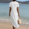Damen Sommer Mode V-Ausschnitt Kurzarm Farbe Lässig Spitze Patchwork Kleid