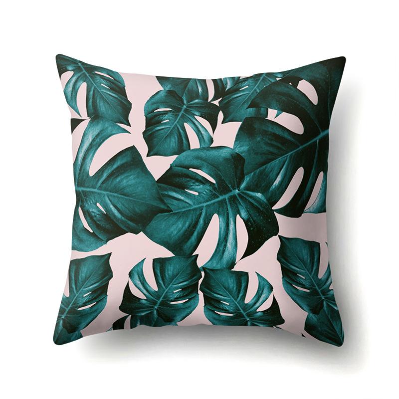 Polyester Pillow Case Nordic Ins Style Plant Flower Print Peach Leather Velvet Cushion Cover Car Waist Cushion Cover