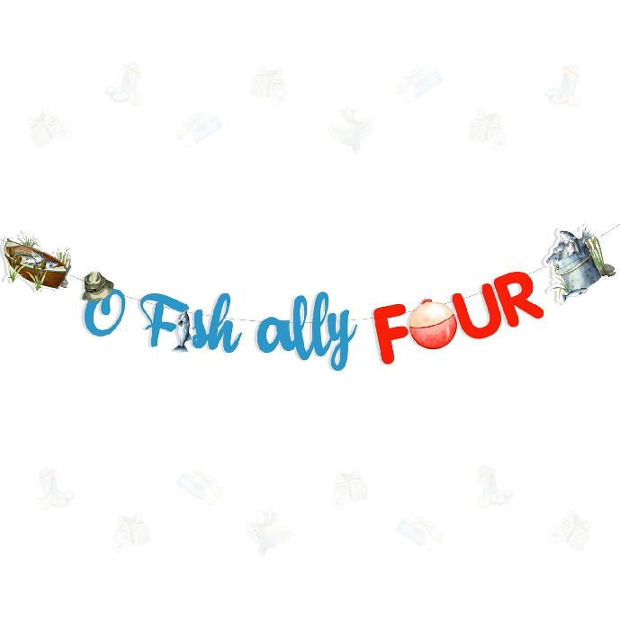 O Fish Ally Four Birthday Decoration Banner, Fishing 4th Birthday Party Decoration O Fish Ally Four Banner for Boy Gone Fishing 4th 4 Years Old Party