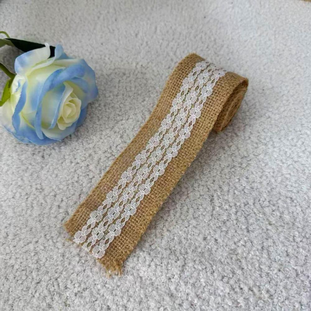 Rustic Style Burlap Rolls With Lace Natural Jute Jute Ribbon Vintage Style Sisal Lace Trim Burlap Ribbon Wedding Decoration