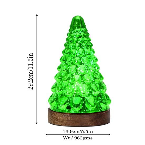 Mercury Glass Christmas Tree Xmas Trees Decorations Table Lamp Centerpiece Mantel Window Home Decor Bathroom Party Gift, Wooden Base Light