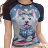 UNIFREE Cute Pet Print Color Block T-Shirt