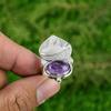 Natural African Amethyst Gemstone Solitaire Bird Adjustable Ring 925 Silver