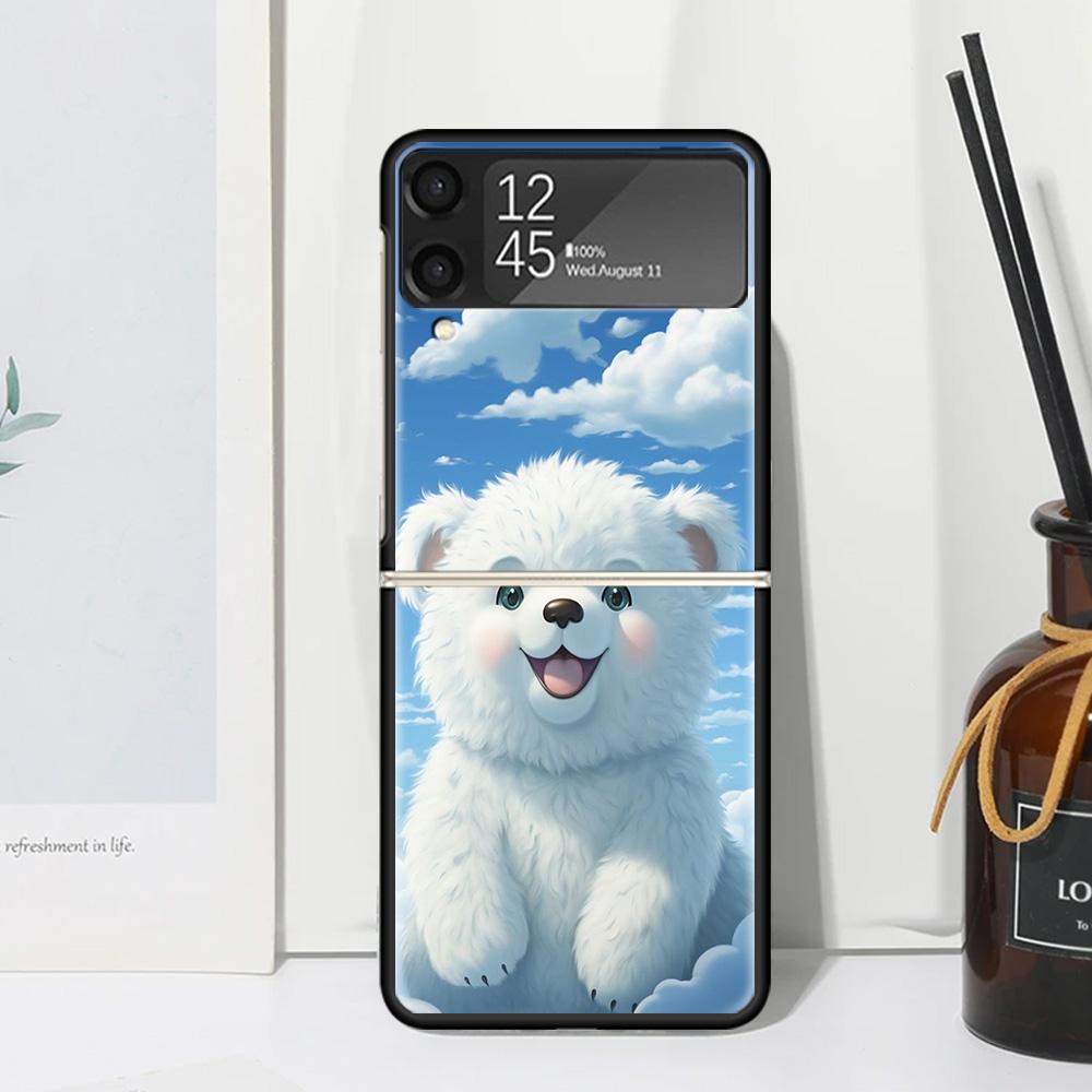 Sunny Clouds Teddy Bear Phone Case Cover for Samsung Galaxy Z Flip 7 6 5 4 3 5G Flip3 Flip4 Flip5 ZFlip6 ZFlip7 Black Fundas Cle