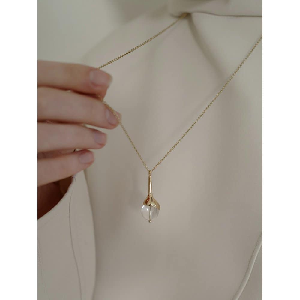 Stone Bud Long Necklace (Crystal)