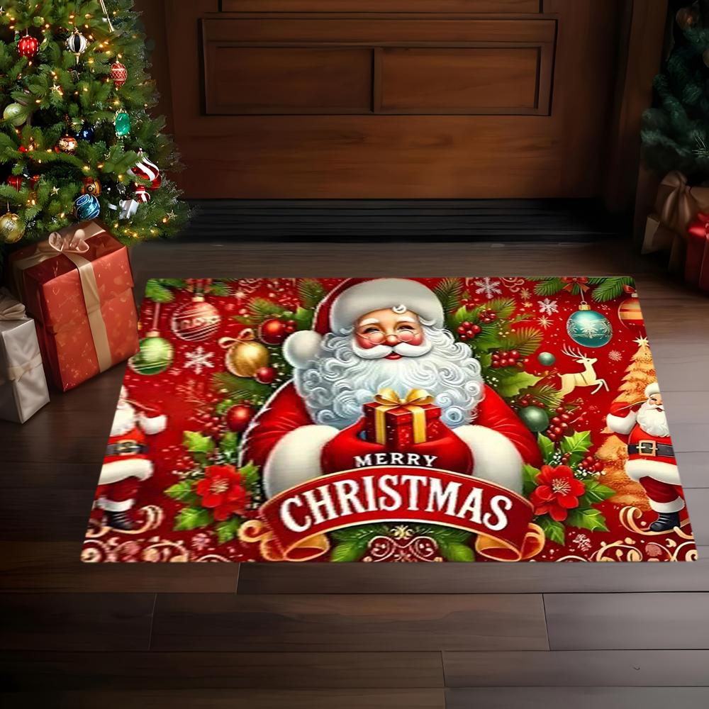 Vintage Santa Claus Area Rug Christmas Gift Box Doormat Holiday Welcome Rug Floor Mat Bedroom Cloakroom Balcony Home decor