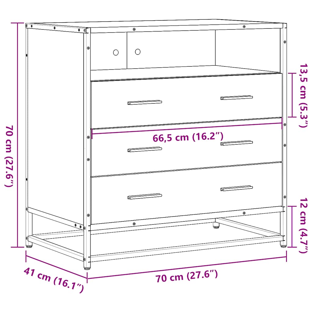 Black Drawer Cabinet 70 x 41 x 70 cm Engineered Wood