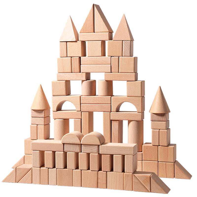 100-Piece Beech Wood Building Blocks for Kids Aged 3-12 - Educational and Developmental Toy