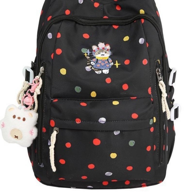 New High-value, Fresh and Sweet Polka Dot Backpack for Junior High School Students, Contrasting Colors, Lightweight and Large-capacity Backpack.