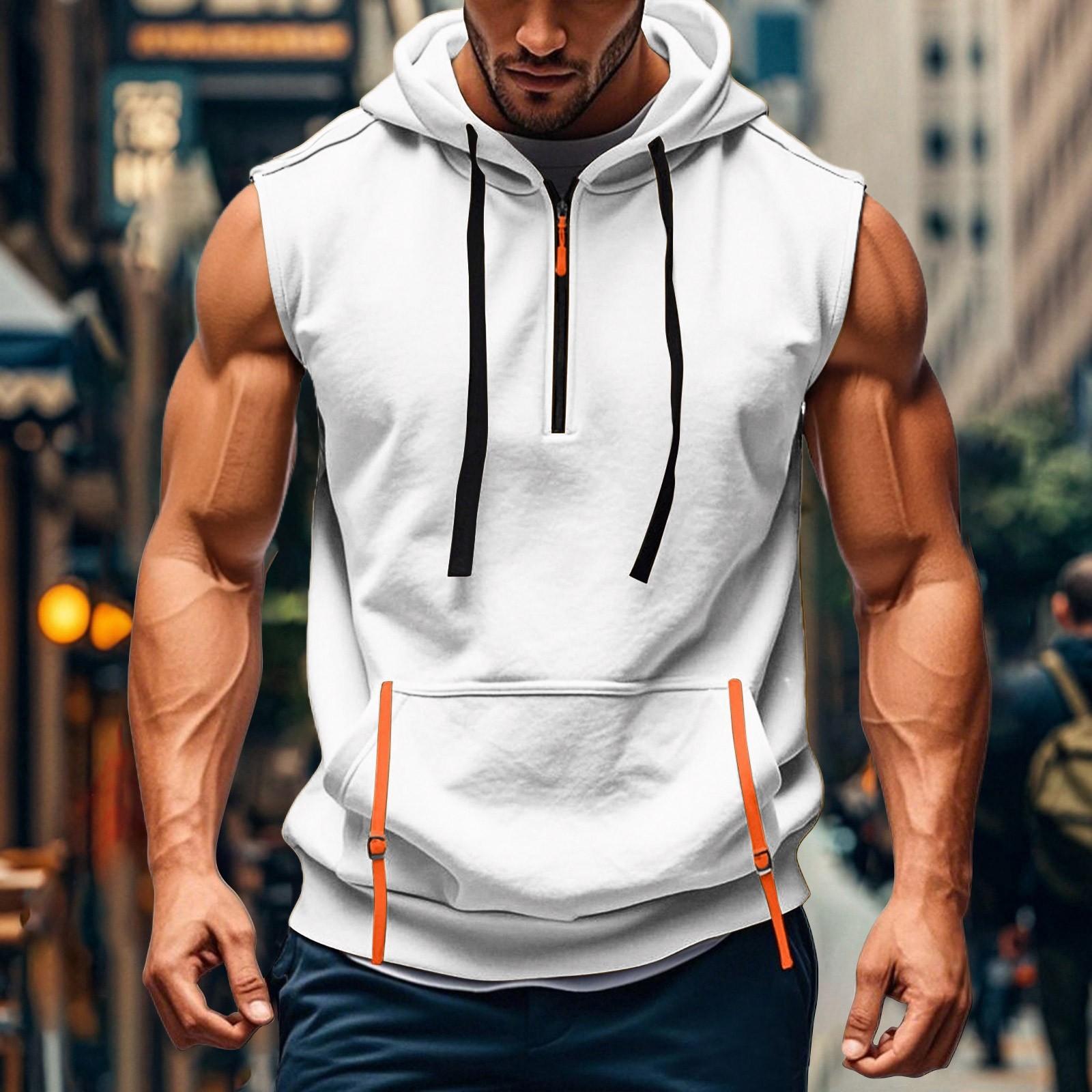 

Мужской жилет, жилет, повседневный жилет с капюшоном и пуловер L белый