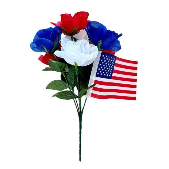 Yousheng Independence Day UV Resistant Faux Flowers, 4th of July Artificial Flower, 250th Anniversary Artificial Bouquet, Red White Blue Patriotic