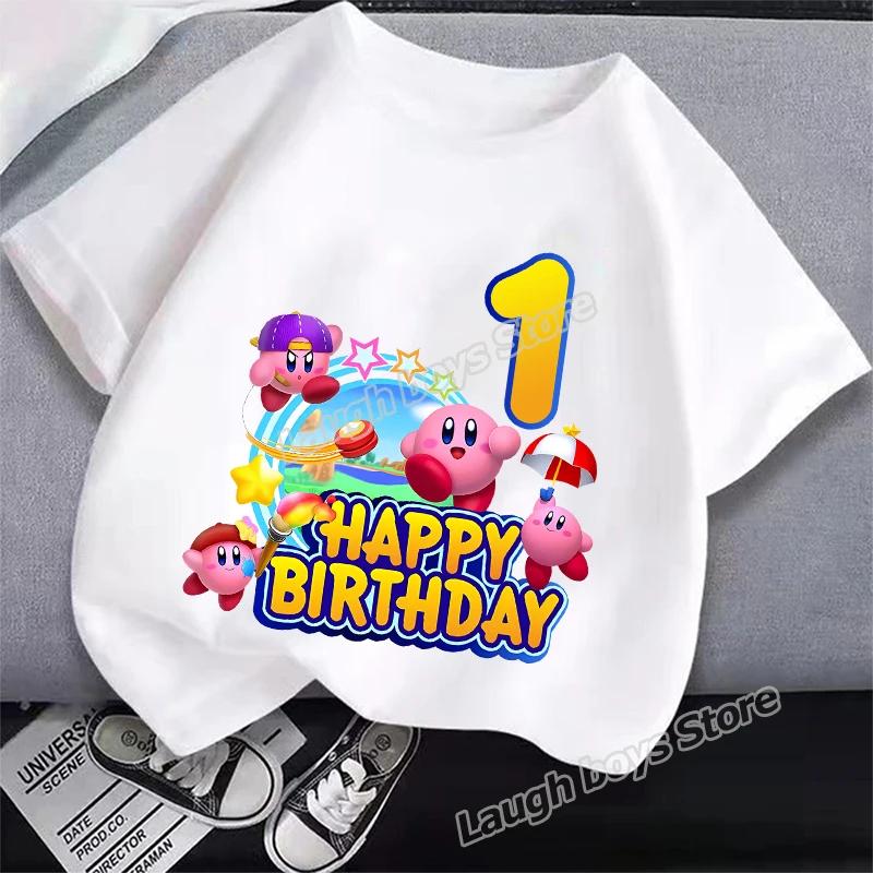 

Хлопковая футболка Kirby для детей, летний топ, милая игровая одежда, мальчик, девочка, футболка с номером дня рождения, аниме-одежда, топ с мультяшными буквами, подарок 110