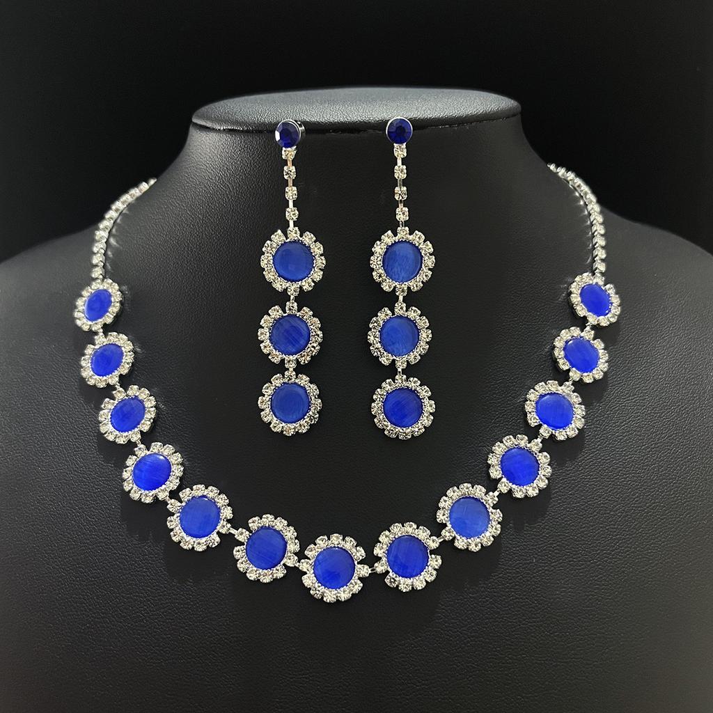 Wedding Jewelry Set with Precious Stones, Simple Elegant Necklace, Opal Earring Set, Bridal Style Geometric Jewelry