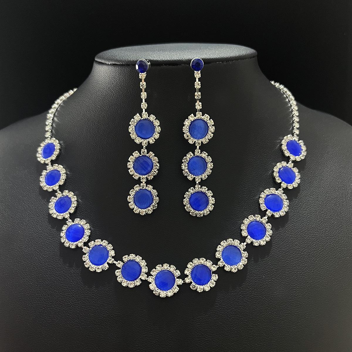 

Комплект свадебных украшений с драгоценными камнями, простое элегантное колье, комплект сережек с опалом, геометрические украшения в свадебном стиле синий