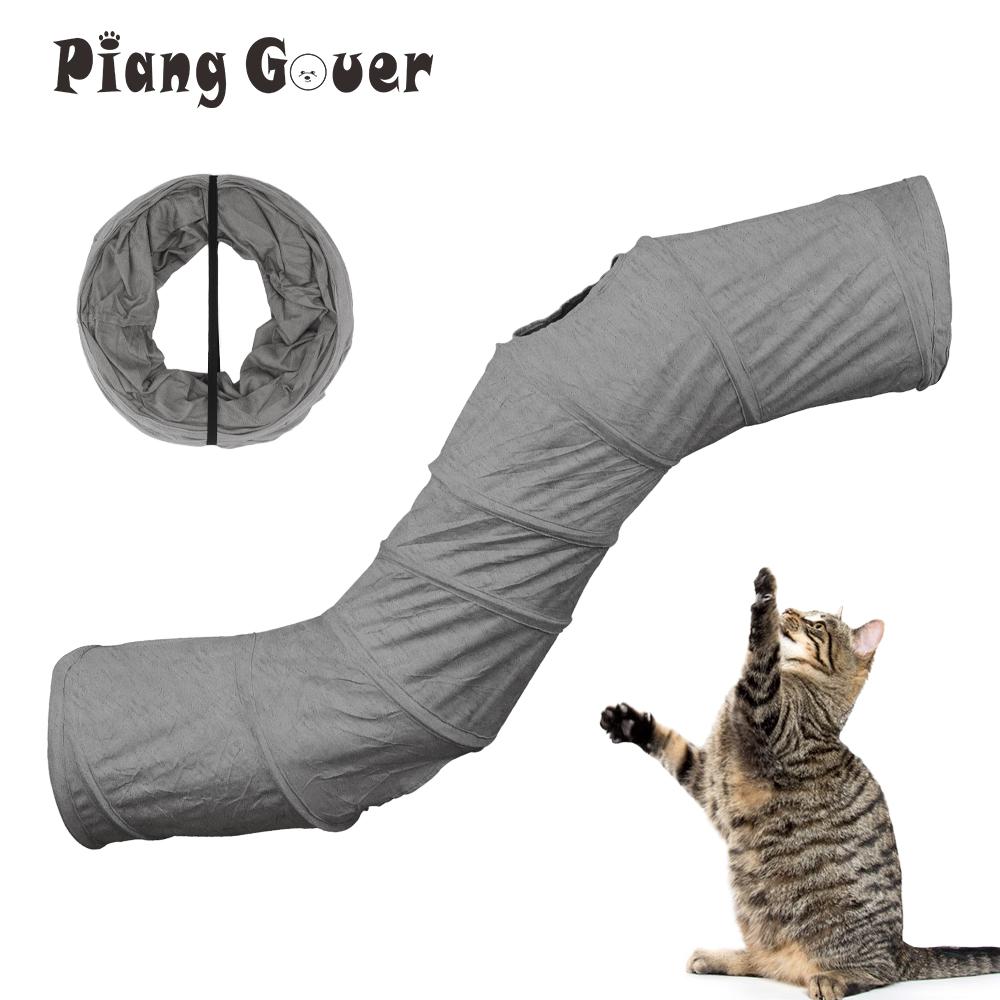Gray Foldable Cat Tunnel 3 Holes Kitten Drill Bucket Toys Indoor Pet Toy Catwalk Tubing
