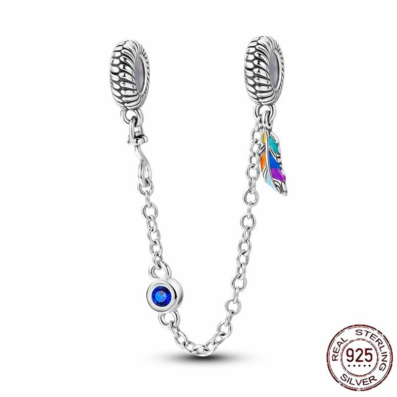 Stříbrný Křišťálový Pavé Bezpečnostní Řetízek Pevný Klip Pramen Přívěsek Vhodný pro Ženy Náramek Stříbrné Šperky Párty Narozeninový Dárek