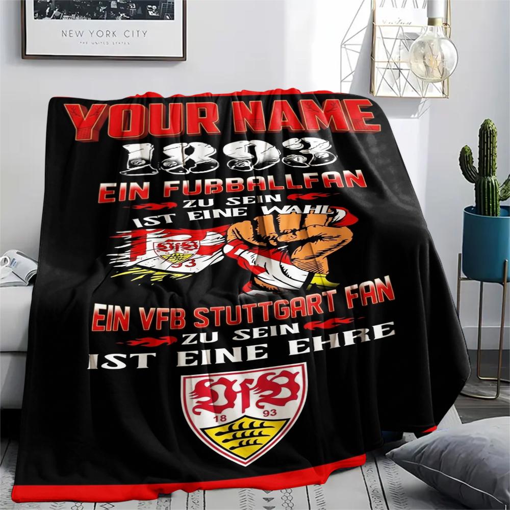 1pz Coperta di Flanella Personalizzata con Nome e Motivo VfB Stuttgart Adatta a Tutte le Stagioni per Arredamento Casa Calore e Comfort Regali Regalo Festivo_xia