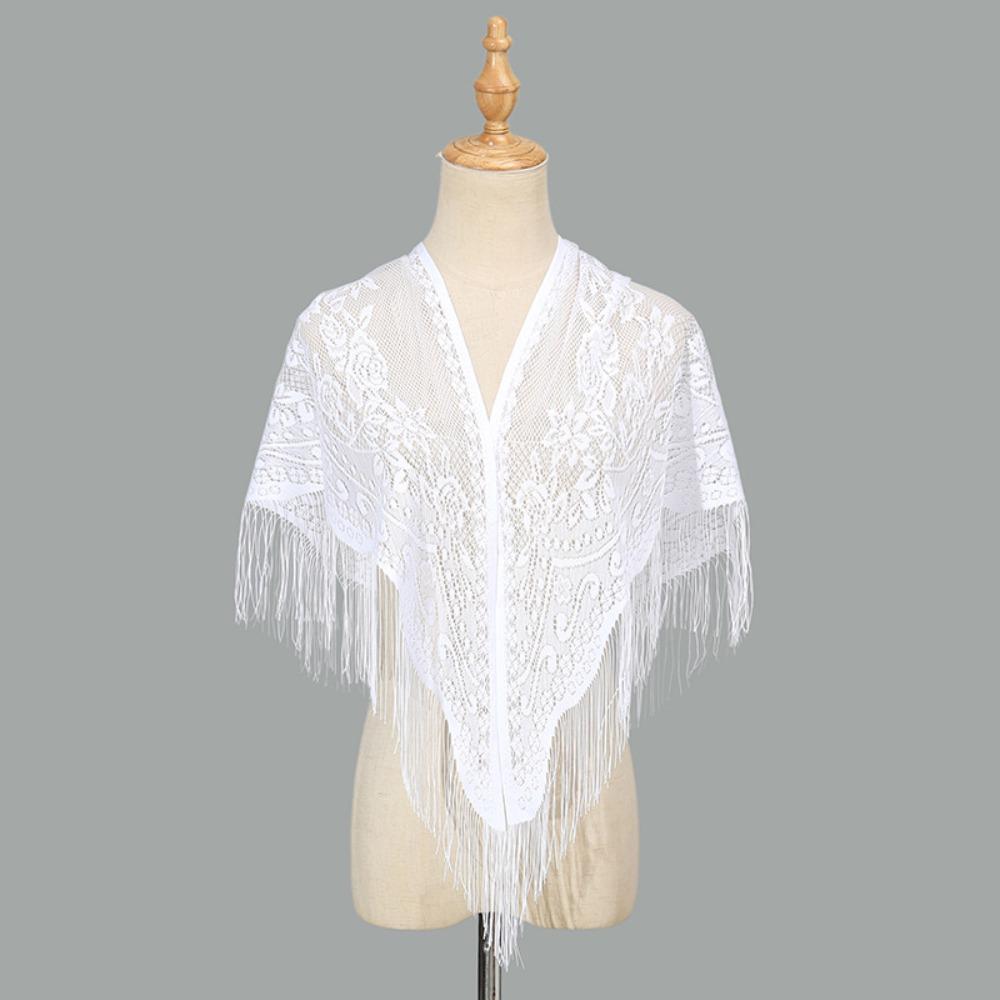 

Wedding Accessories With Tassel Women Shawl Hollow Multicolored Wedding Bridal Shawl Fashion Scarf Cosplay белый