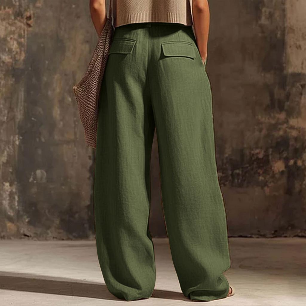 Women’s Casual Wide Leg Pants with Buttoned Pockets Cotton Linen Relaxed Fit Trousers for Everyday Wear Office Travel Lounge