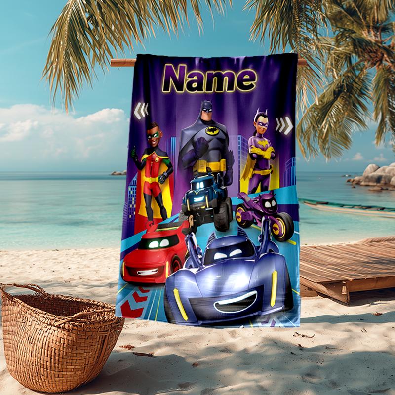 Custom Name Ultra-Soft Beach Towel with Batwheels Theme,Ideal for Pool - Camping, Diving - Perfect Travel Essential, Vibrant Beach Towel.
