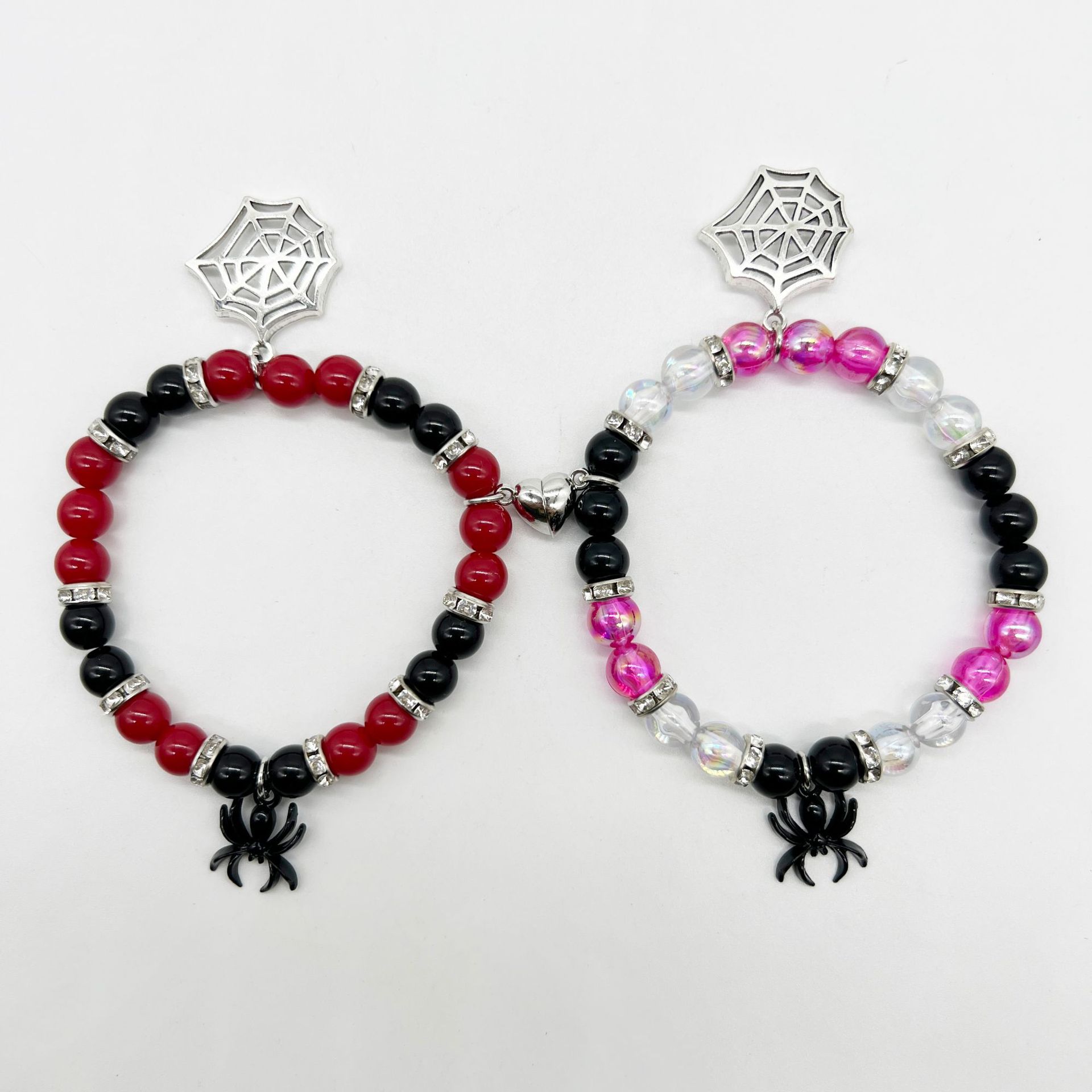 Bracciale con ciondolo ragno da 2 pezzi per donna uomo cuore magnetico coppia personalà braccialetti con perline amante regali di gioielli festivi  36