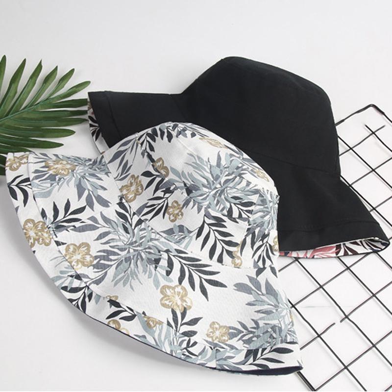Wide Brim Cotton Summer Hat Women Packable Reversible Floral Bucket Hat UV Sun Protection Wide Brim Summer Beach Cap Double Sided Floppy Sun Hats