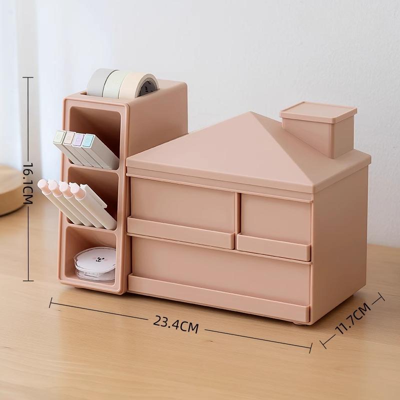 Creative Oblique Pen Holder Storage Box with Drawer Organizer Large Capacity Office Table Stationery Files Organizer with Cover