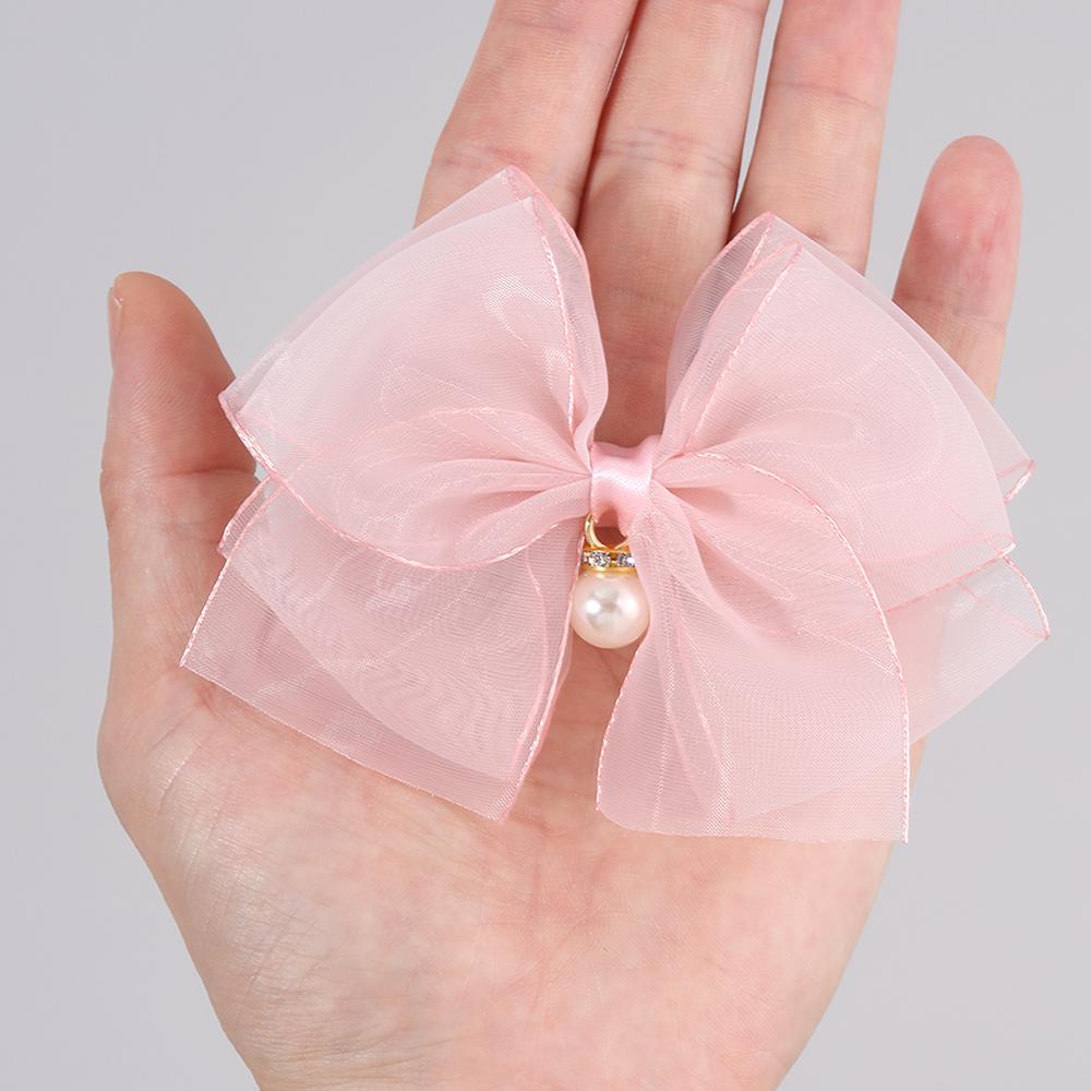 2Pcs Multi-layer Bow Hair Clips For Girls Chiffon Solid Hairpins Cute Pearls Pendant Barrette Kids Headwear Hair Accessories