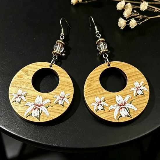 New European and American Wooden Hollow Dangle Earrings - Stylish Small Accessories