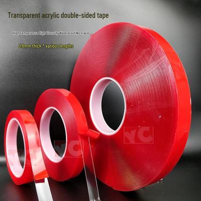 Fita Dupla Face Acrílica Transparente Vermelha - 3m/10m/33m, 0,8mm de Espessura, Forte Adesão, Impermeável para Carros