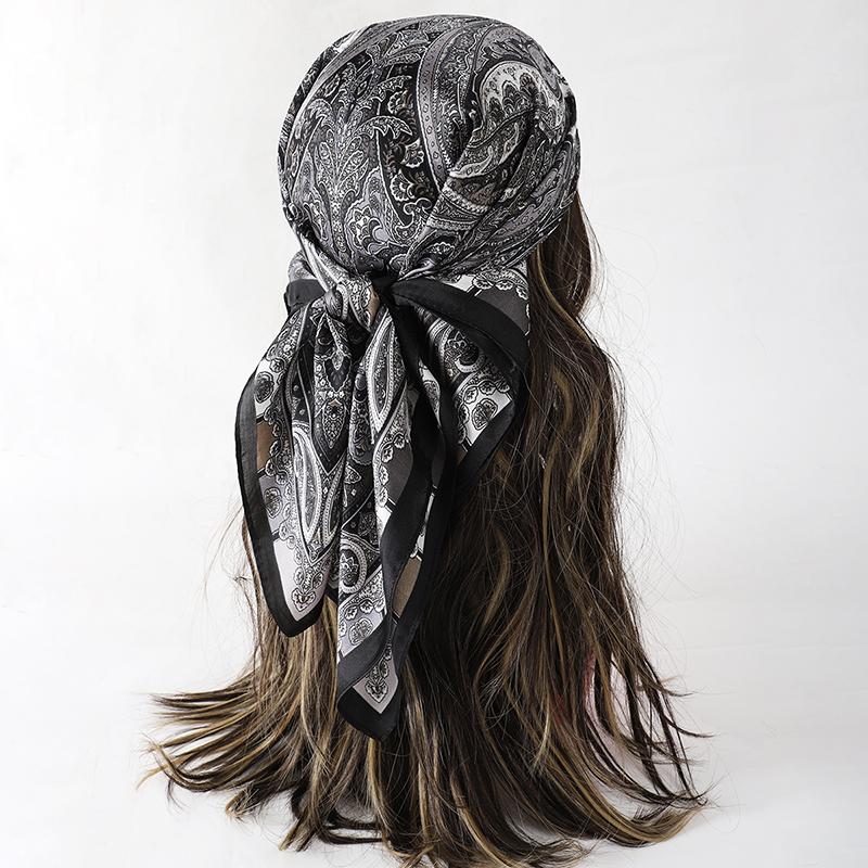 Women's Silk Hijab Scarf Luxury Brand Paisley Summer Headscarf Hijabs Bandana Shawl Handerchief Cheveux Foulard Femme 70X70CM
