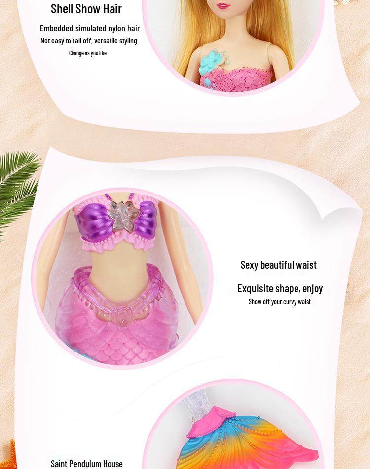 Set Păpușă Prințesă Sirenă Joc de Rol cu Lumini și Muzică – Cadou Perfect de Ziua de Naștere pentru Fete