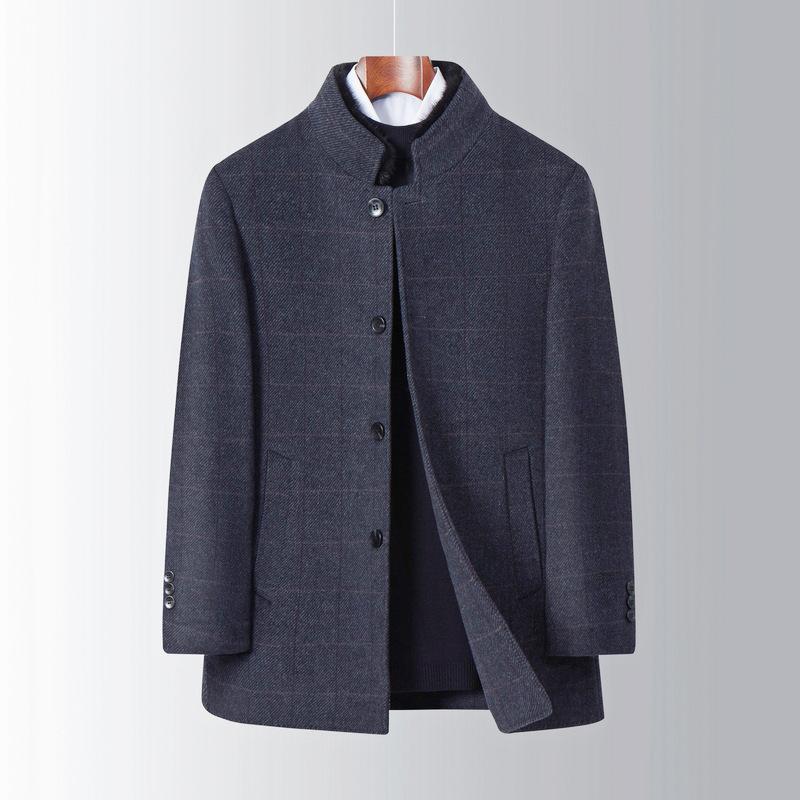 New winter double-sided cashmere coat for men with removable down liner, stand-up collar, thickened high-end wool woolen coat